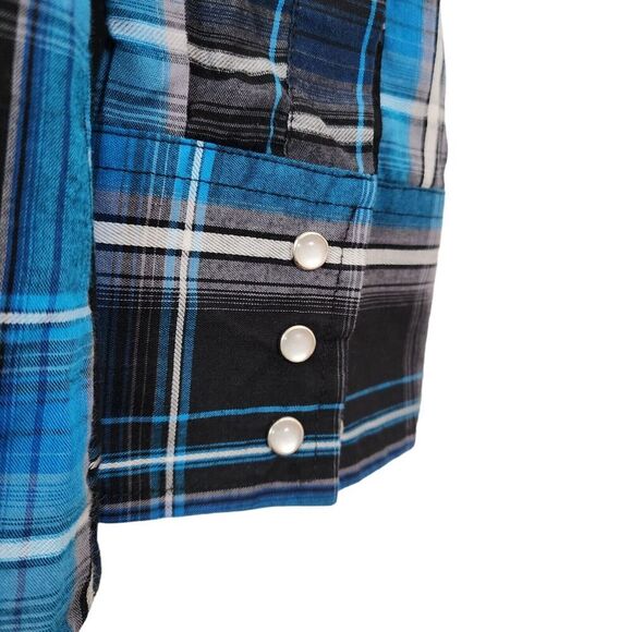 Vintage Ely Cattleman Button Down Shirt Adult Large Pearl Snap Blue Plaid Men’s - Picture 3 of 6